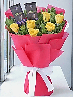  Antalya Lara Çiçek Gönder - Sarı Gül Buketi ve Bitter Çikolata