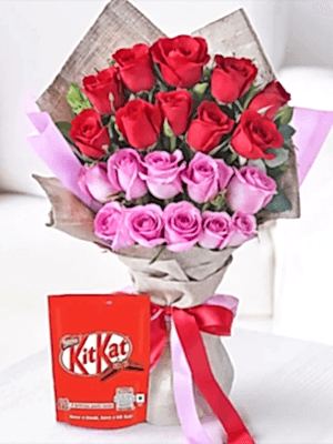  Antalya Lara Çiçekçiler - Pembe ve Kırmızı Gül Buketi + Nefis Çikolata