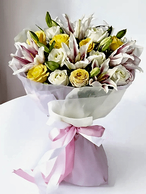  Antalya Lara Çiçekçiler - Pudra Renkli Lilyum ve Gül Buketi