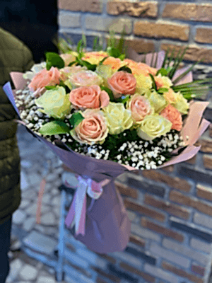  Antalya Lara Çiçekçiler - PEMBE BEYAZ GÜL BUKETİ